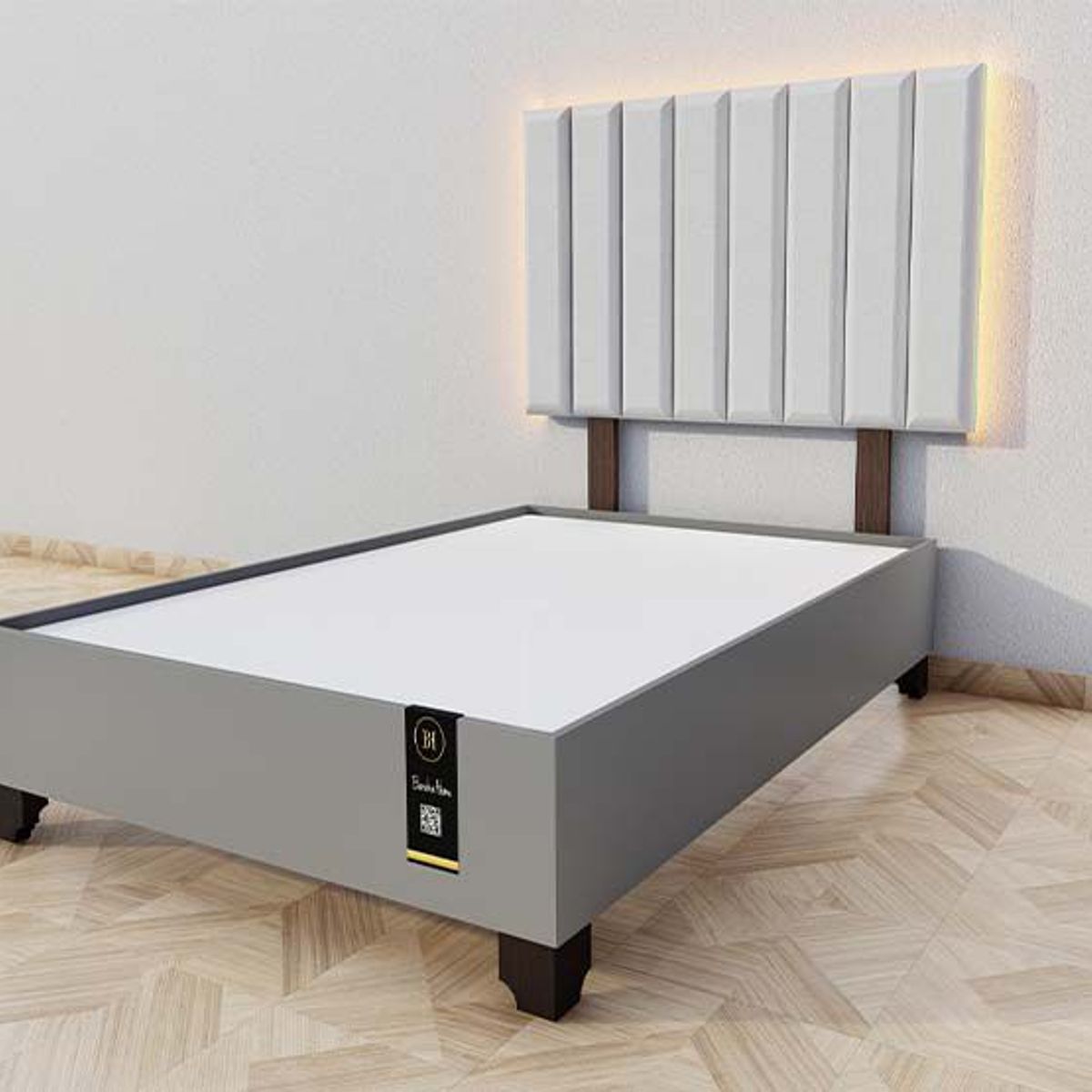 BARAKA HOME - Dormitorio Enns + Cabecera Led Córdoba 1.5 plz - Gris Claro y Gris Grafito