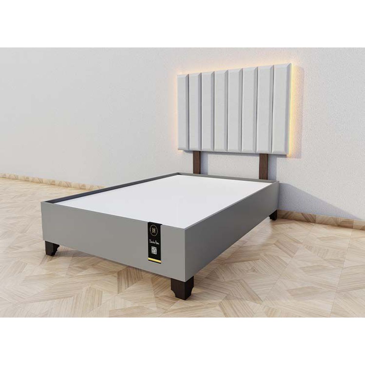 BARAKA HOME - Dormitorio Enns + Cabecera Led Córdoba 1.5 plz - Gris Claro y Gris Grafito