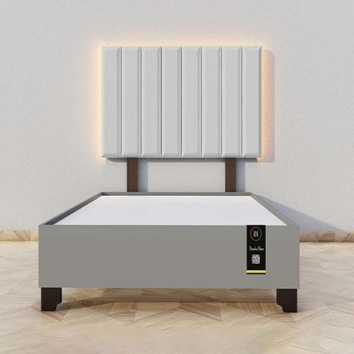 BARAKA HOME - Dormitorio Enns + Cabecera Led Córdoba 1.5 plz - Gris Claro y Gris Grafito