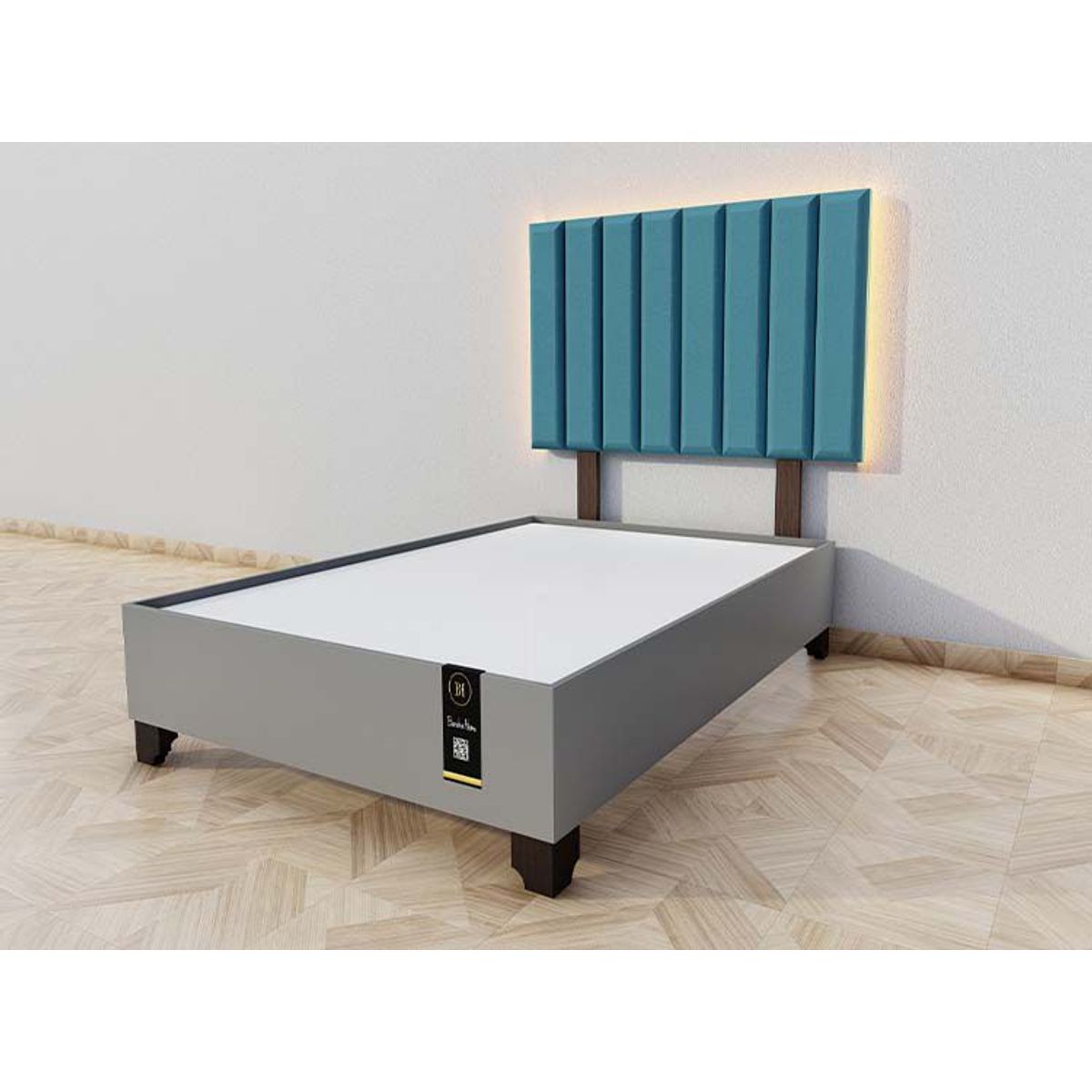 BARAKA HOME - Dormitorio Enns + Cabecera Led Córdoba 1.5 plz - Cobalto y Gris grafito