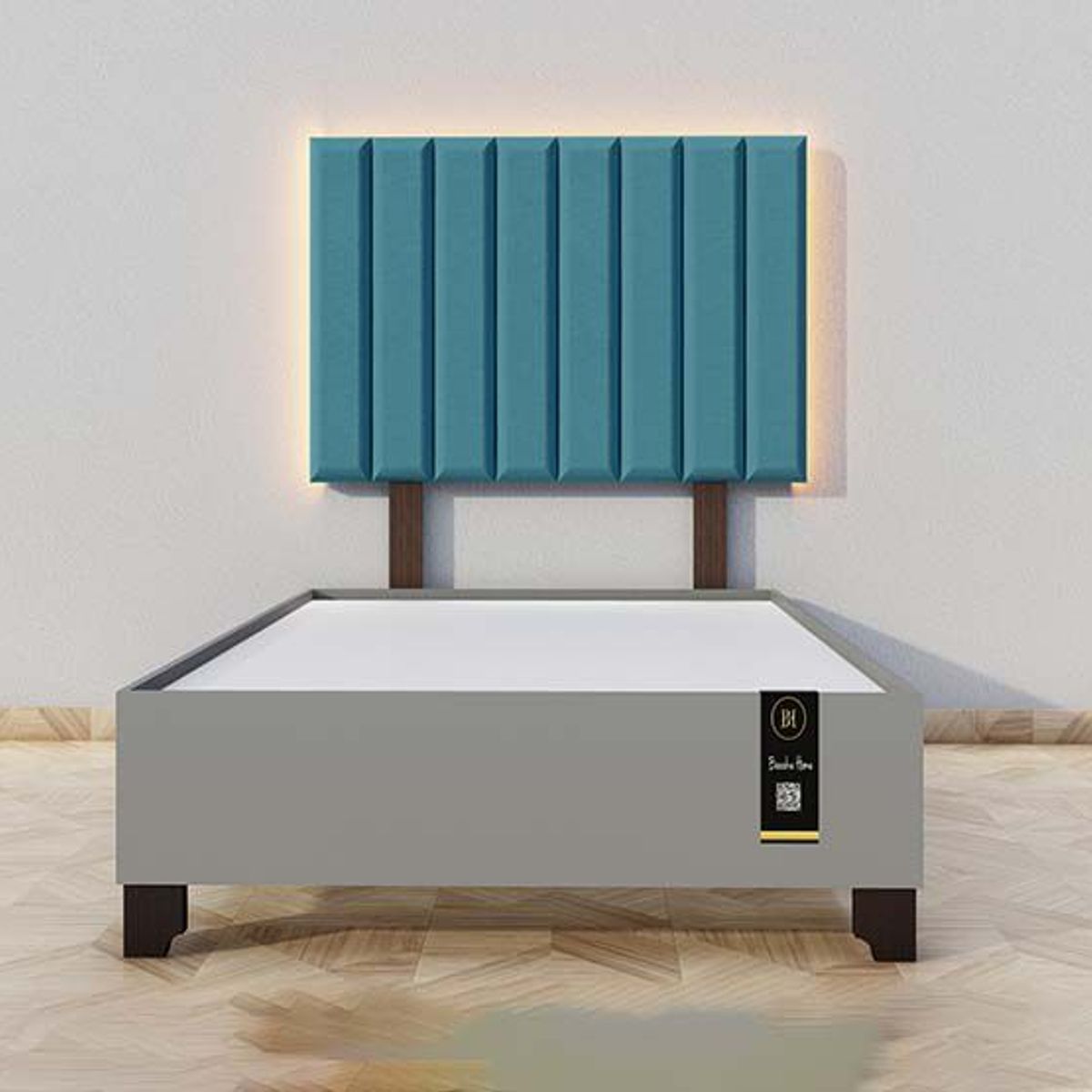 BARAKA HOME - Dormitorio Enns + Cabecera Led Córdoba 1.5 plz - Cobalto y Gris grafito