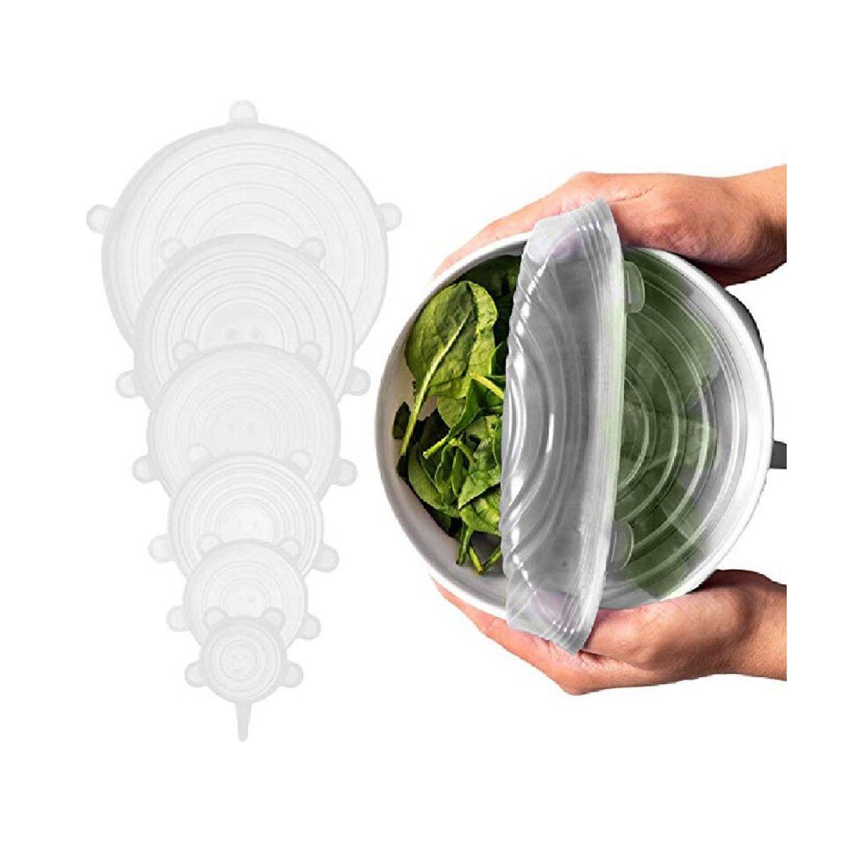 GENERICO - Tapas de Silicona EláSticas 6 Tamaños de Fundas para Tazones Blanco