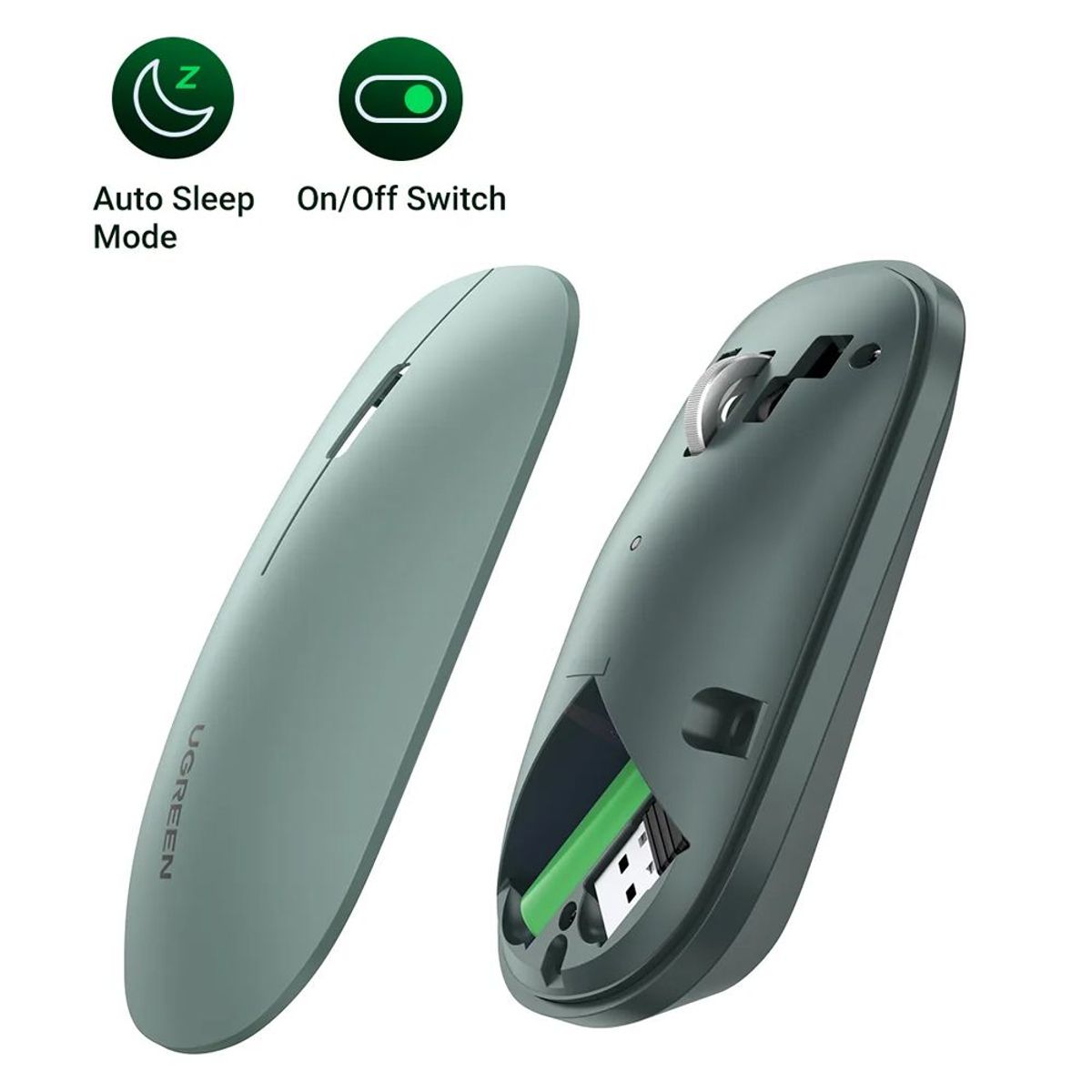 UGREEN - Mouse silencioso Inalambrico UGREEN 4000 DPI USB 2.4GHz Gris