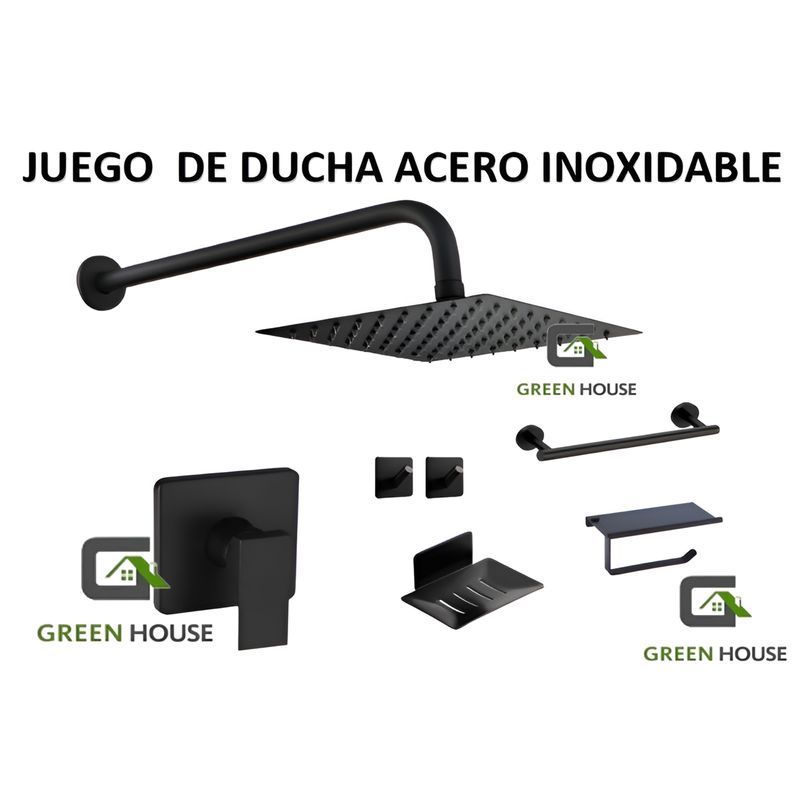 GREEN HOUSE - KIT MONOCOMANDO DE DUCHA CON SALIDA CUADRADA mas toallero