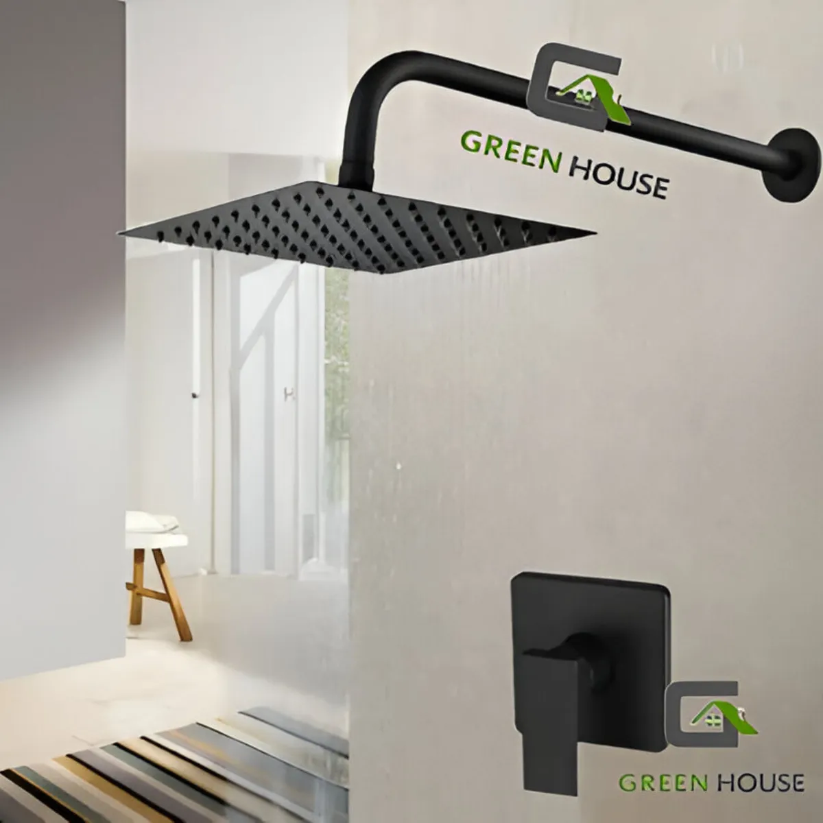 GREEN HOUSE - KIT MONOCOMANDO DE DUCHA CON SALIDA CUADRADA mas toallero