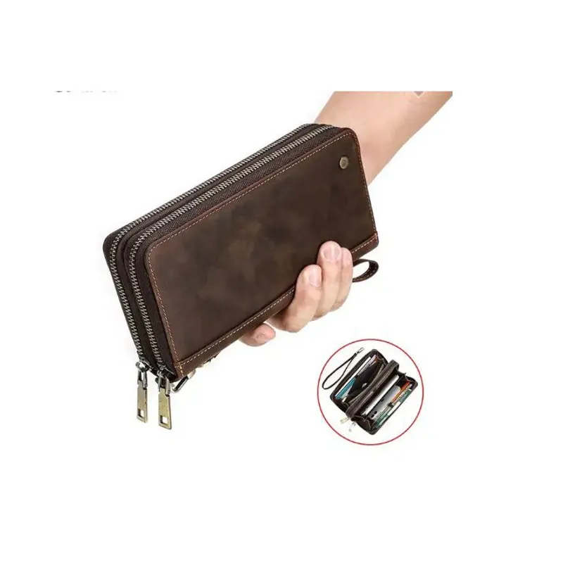 CONTACTS - Cartera Billetera de Mano de Cuero Genuino Contacts Marron