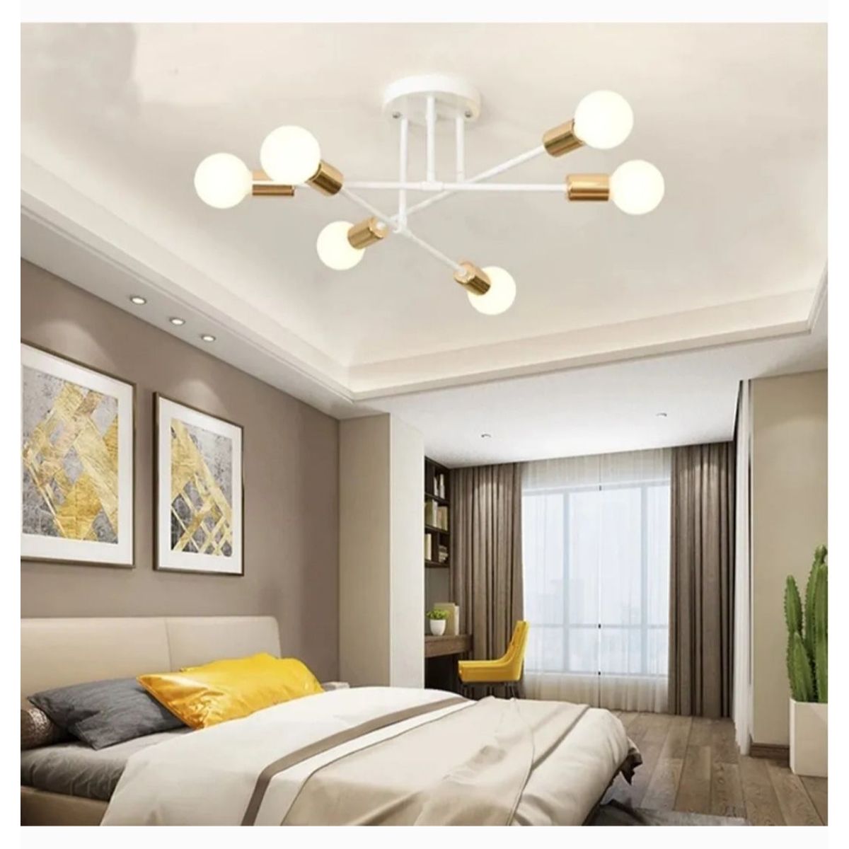 GENERICO - Lámpara de techo getafe blanco con dorado incluye 6 focos