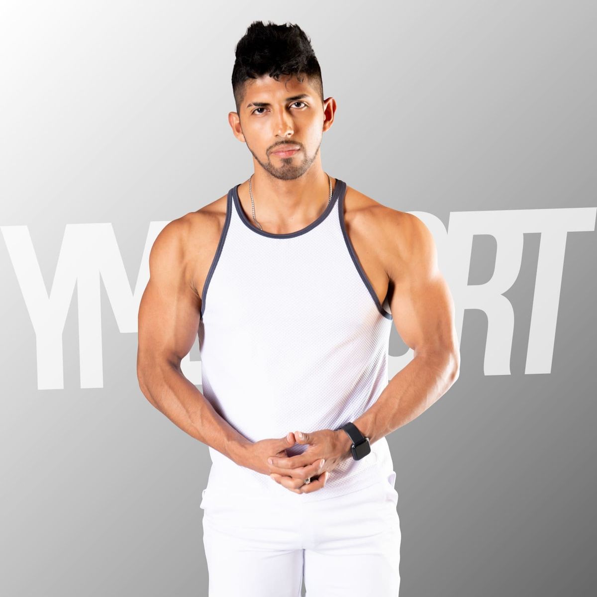 YML SPORT - BVD Malla Entrenamiento Hombre - BVD GYM Blanco con Plomo - YML Sport