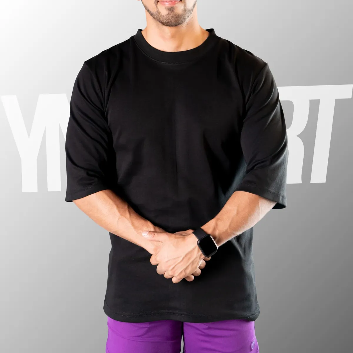 YML SPORT - Oversize Fitness Hombre - Polo Algodón Negro - YML SPORT