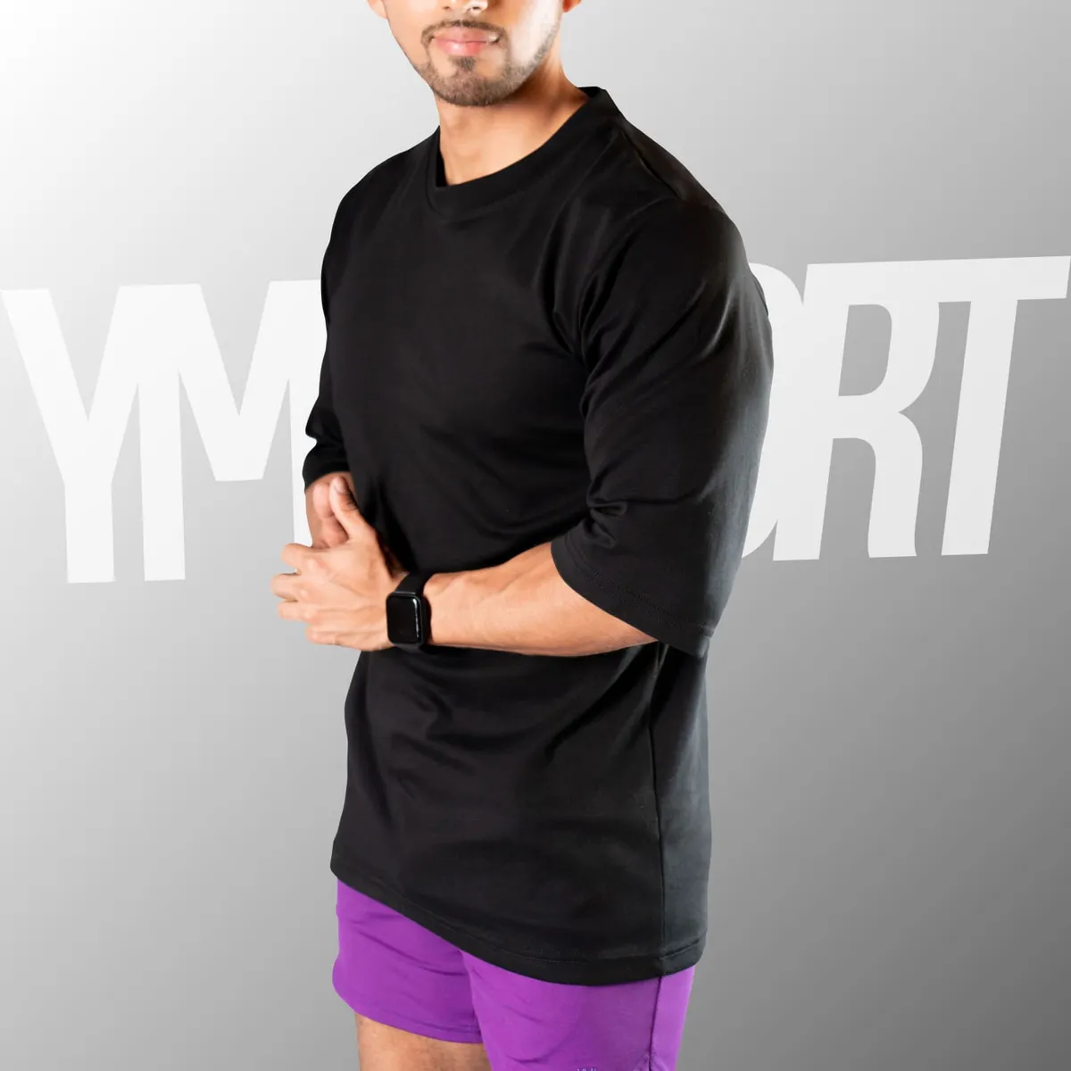 YML SPORT - Oversize Fitness Hombre - Polo Algodón Negro - YML SPORT