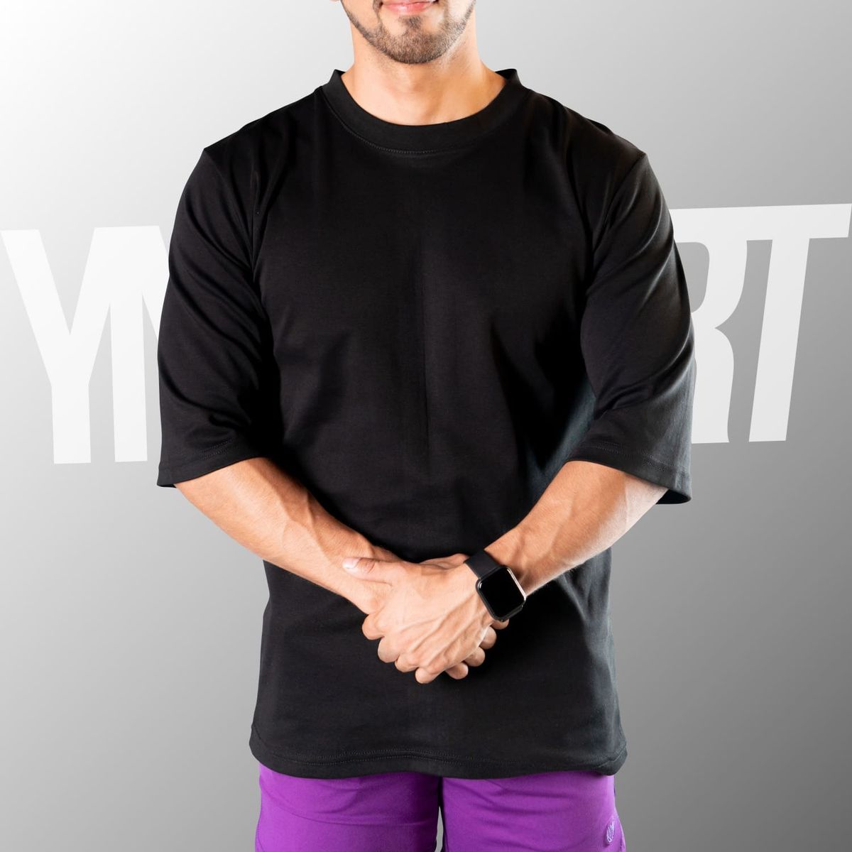 YML SPORT - Oversize Fitness Hombre - Polo Algodón Negro - YML SPORT