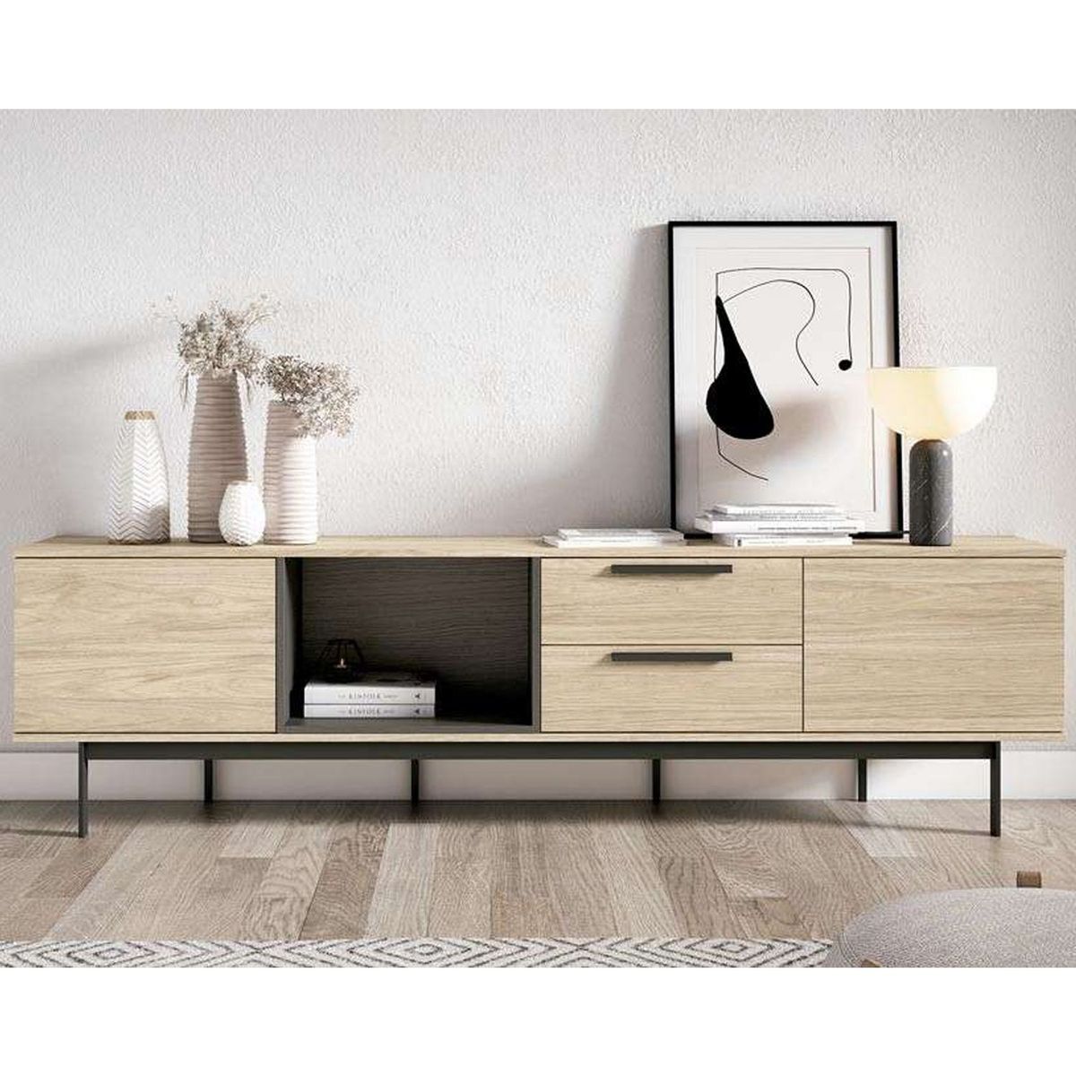 VENTITAS HOME - Mesa de Tv 77” Giannina Ventitas Home Rovere y Plomo