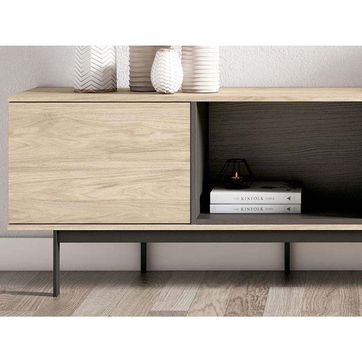 VENTITAS HOME - Mesa de Tv 77” Giannina Ventitas Home Rovere y Plomo