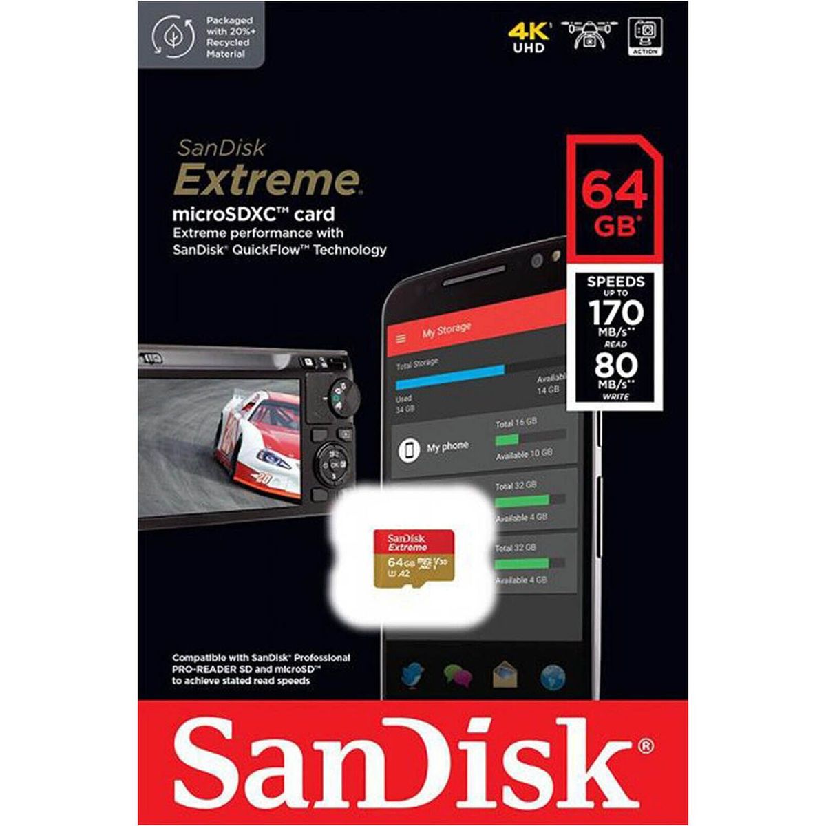 SANDISK - Memoria MicroSD Sandisk Extreme64GB UHS-I Card U3 A2 170mbps