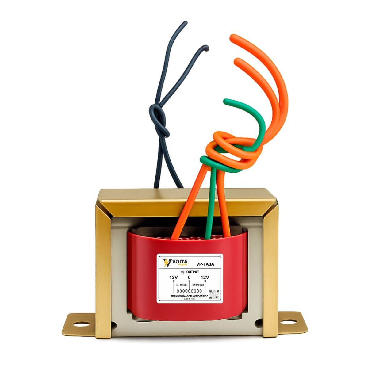 Transformador monofásico 220V AC a 12-0-12V AC 3 Amperios, marca VOITA POWER - Foto Principal