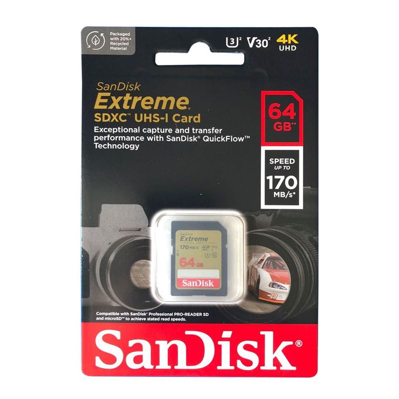 SANDISK - Sandisk Memoria SD Extreme 64GB 4k UHS-I Clase-10 U3 170mbs