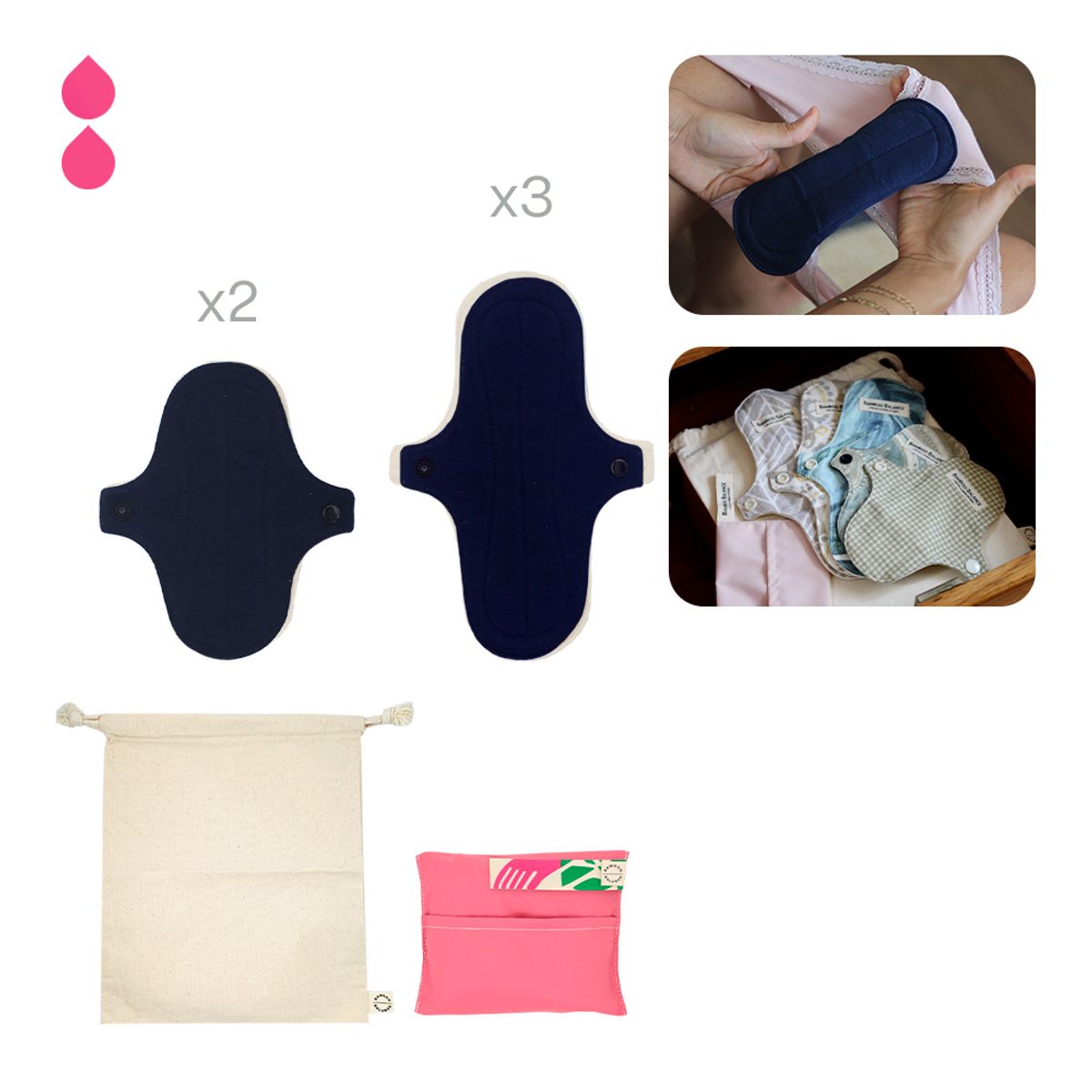 BAMBOO BALANCE - Toalla Higiénica Femenina de Tela - Pack - Flujo Leve - Azul