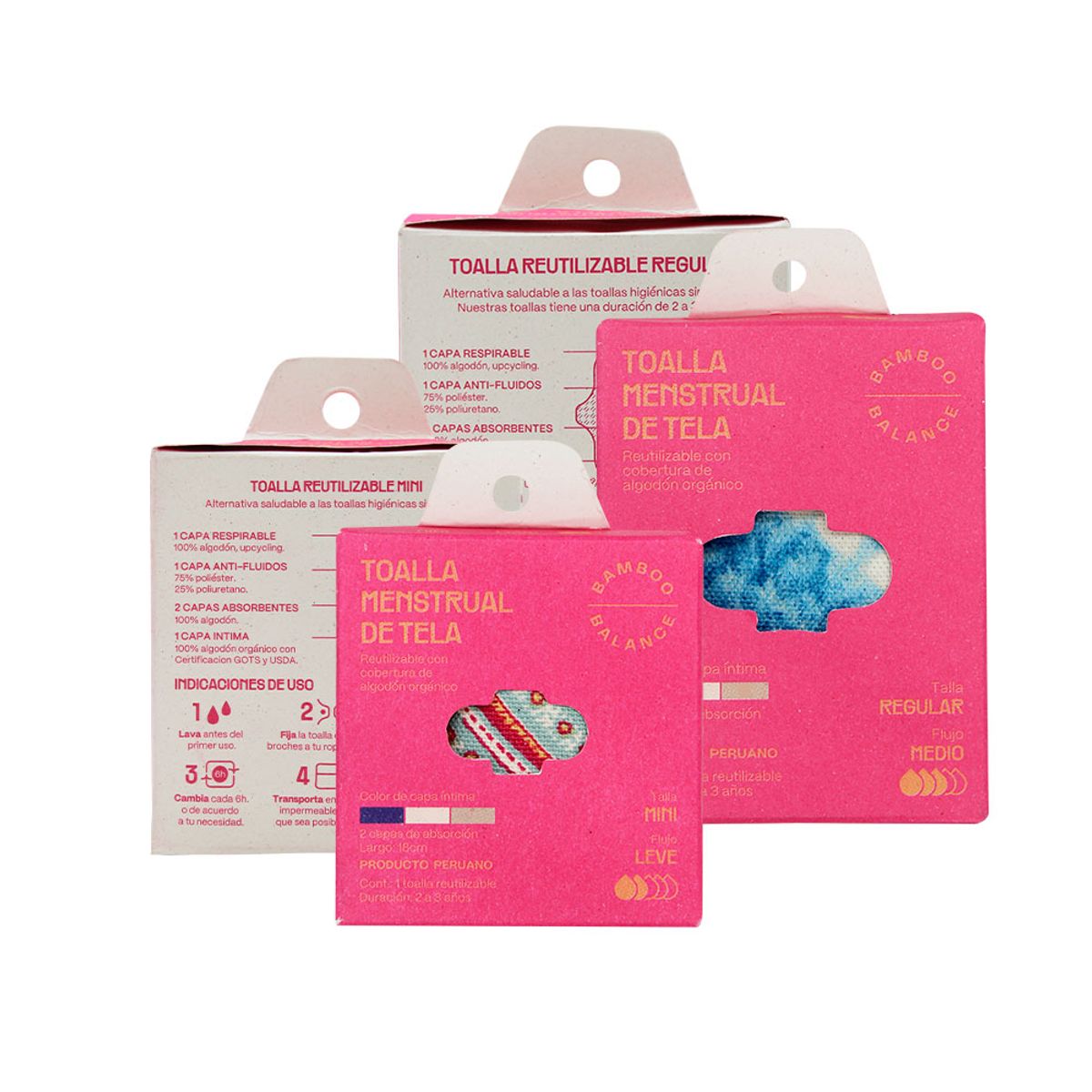 BAMBOO BALANCE - Toalla Higiénica Femenina de Tela - Pack - Flujo Leve - Azul