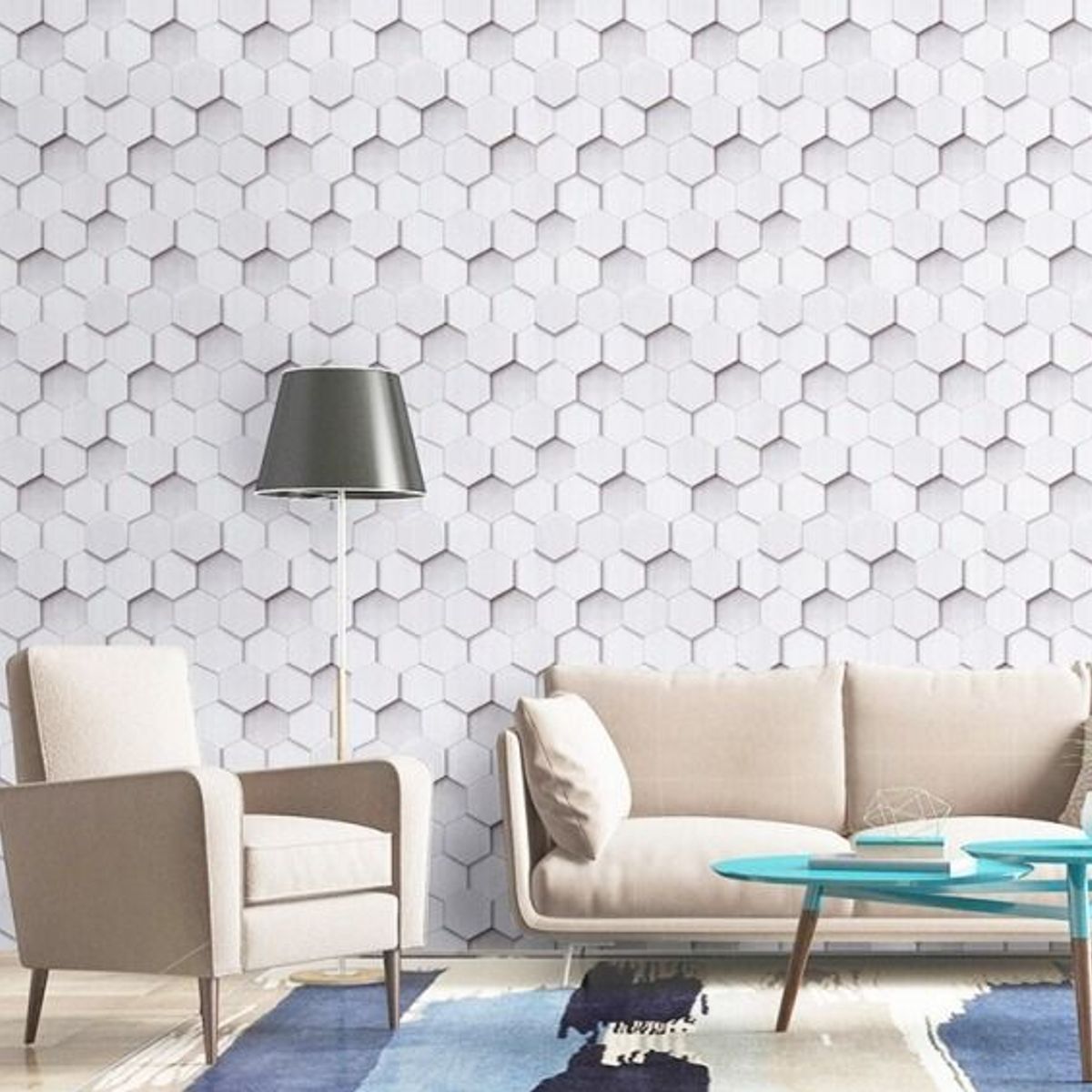 GENERICO - Papel tapiz autoadhesivo - Patrón hexagonal grises- ROLLO 10m x 45cm