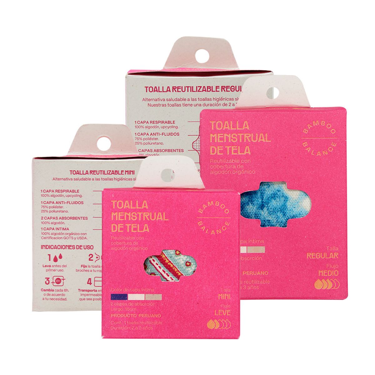 BAMBOO BALANCE - Toalla Higiénica Femenina de Tela Bamboo Balance Pack Flujo Leve Crema