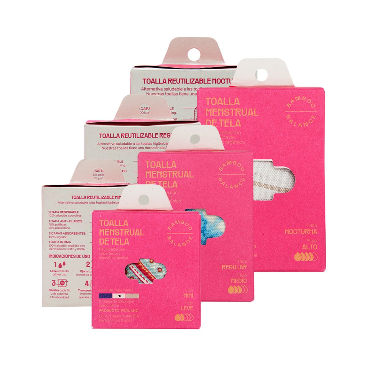 BAMBOO BALANCE - Toalla Higiénica Femenina de Tela - Pack - Flujo Medio - Azul