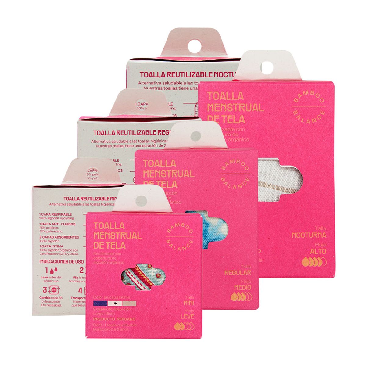 BAMBOO BALANCE - Toalla Higiénica Femenina de Tela Bamboo Balance Pack Flujo Medio Crema