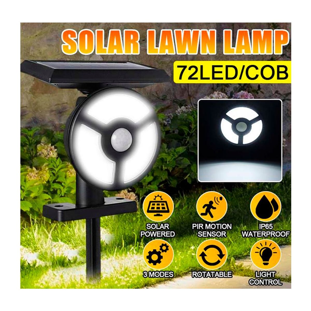 GENERICO - Lampara Foco Luz Led con Panel Solar para Jardin Patio Exterior