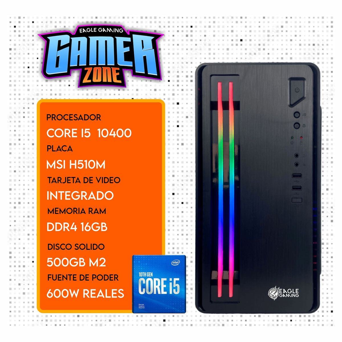 INTEL - CPU Intel CORE i5 10400 RAM 16GB SSD 500GB Windows 10  computadora PC
