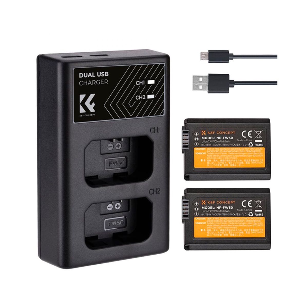 K&F CONCEPT - Kit Cargador Doble  K&F Concept+2 Baterias Sony NP-FW50 KF28.0015