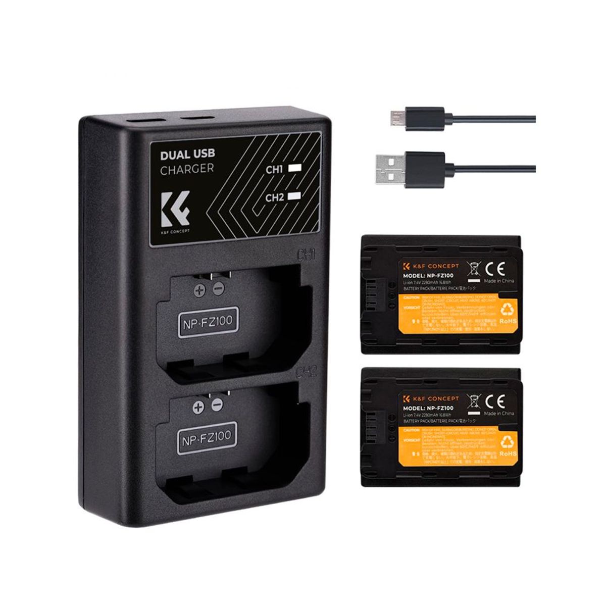 K&F CONCEPT - Kit Cargador Doble  K&F Concept+2 baterias Sony NP-FZ100 KF28.0016.