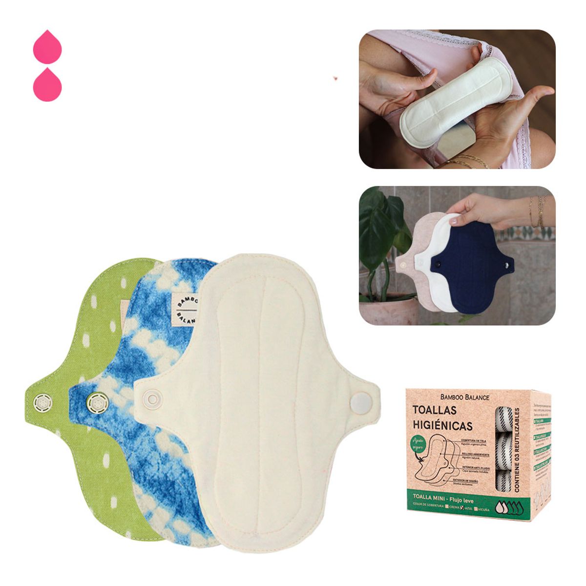 BAMBOO BALANCE - Toalla Higiénica Femenina Mini de Tela Bamboo Balance Tripack Natural