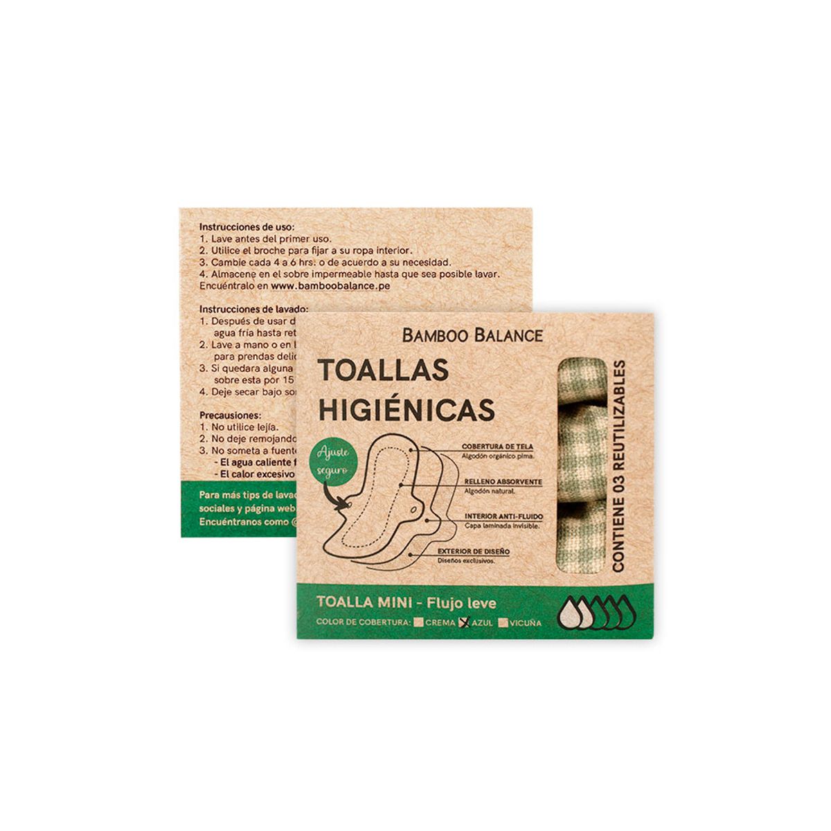 BAMBOO BALANCE - Toalla Higiénica Femenina Mini de Tela Bamboo Balance Tripack Natural