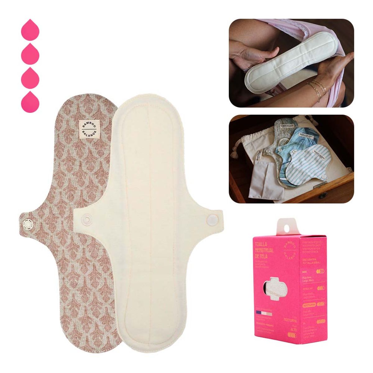 BAMBOO BALANCE - Toalla Higiénica Femenina de Tela - Unidad - Nocturna - Natural