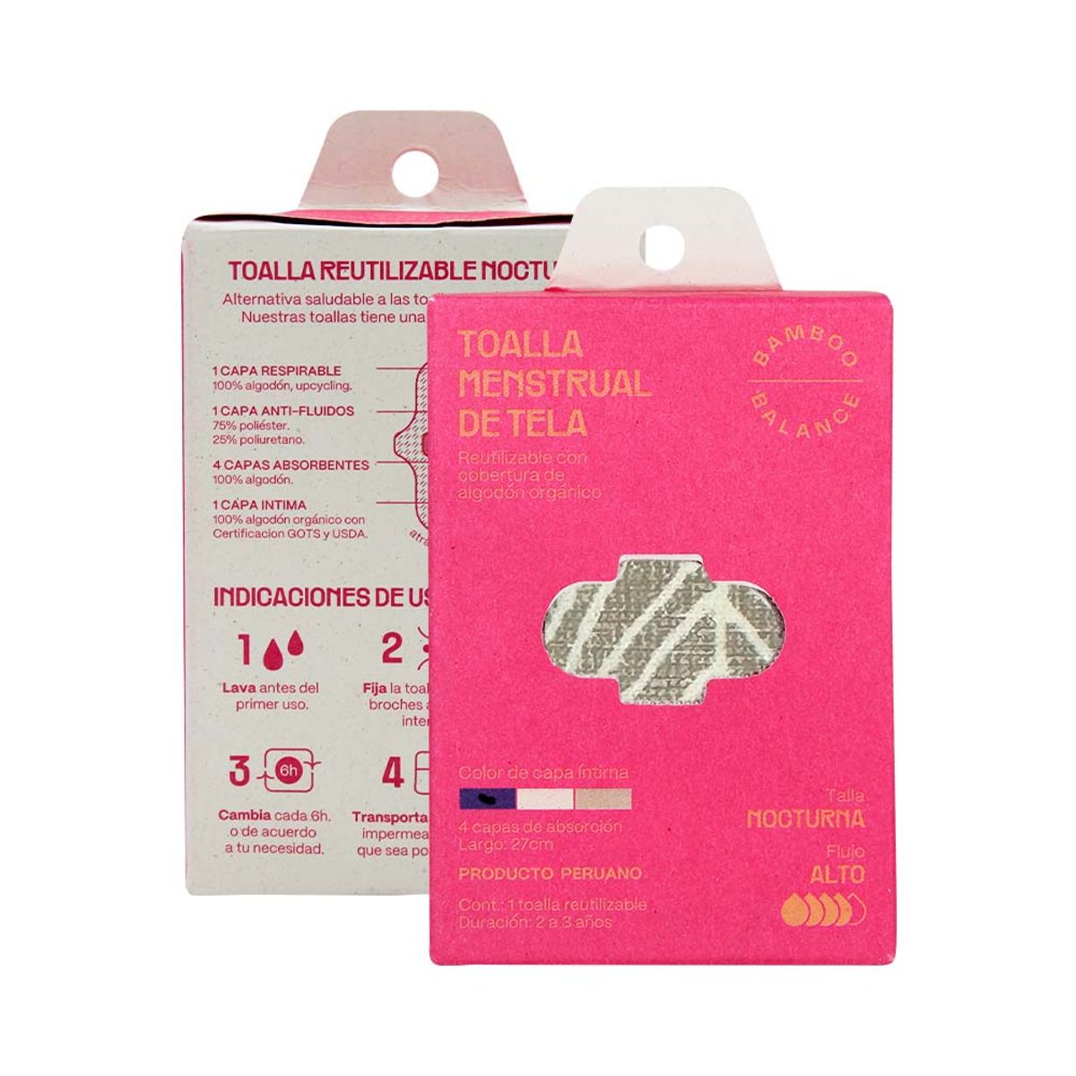 BAMBOO BALANCE - Toalla Higiénica Femenina de Tela - Unidad - Nocturna - Natural