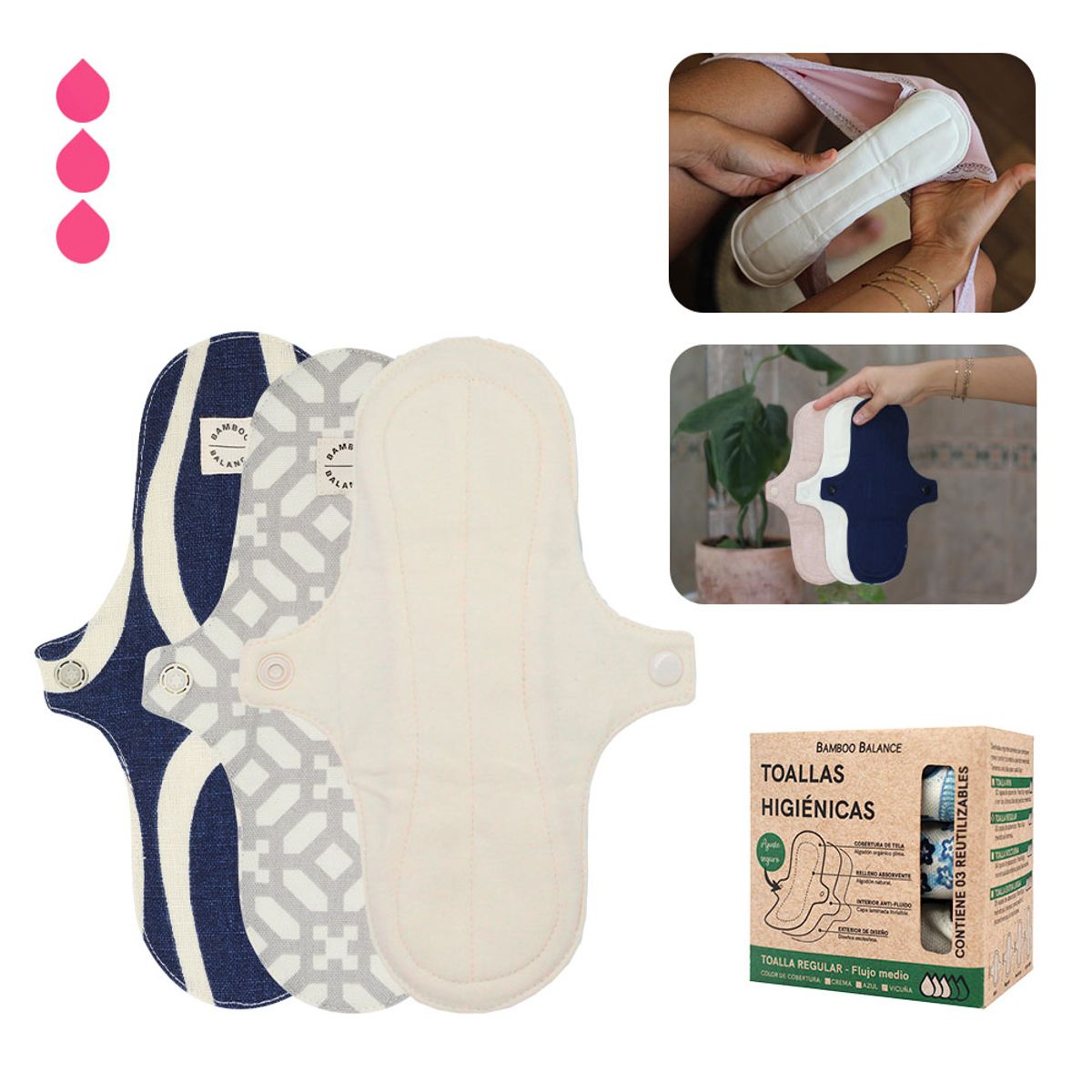 BAMBOO BALANCE - Toalla Higiénica Femenina de Tela Bamboo Balance Tripack Regular Natural