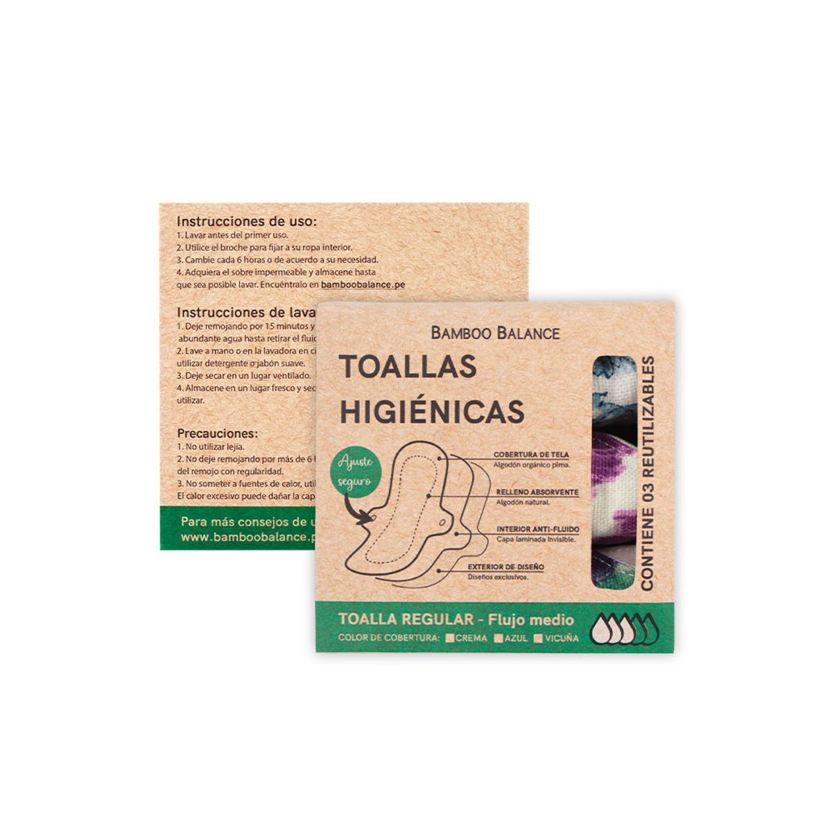 BAMBOO BALANCE - Toalla Higiénica Femenina de Tela Bamboo Balance Tripack Regular Natural