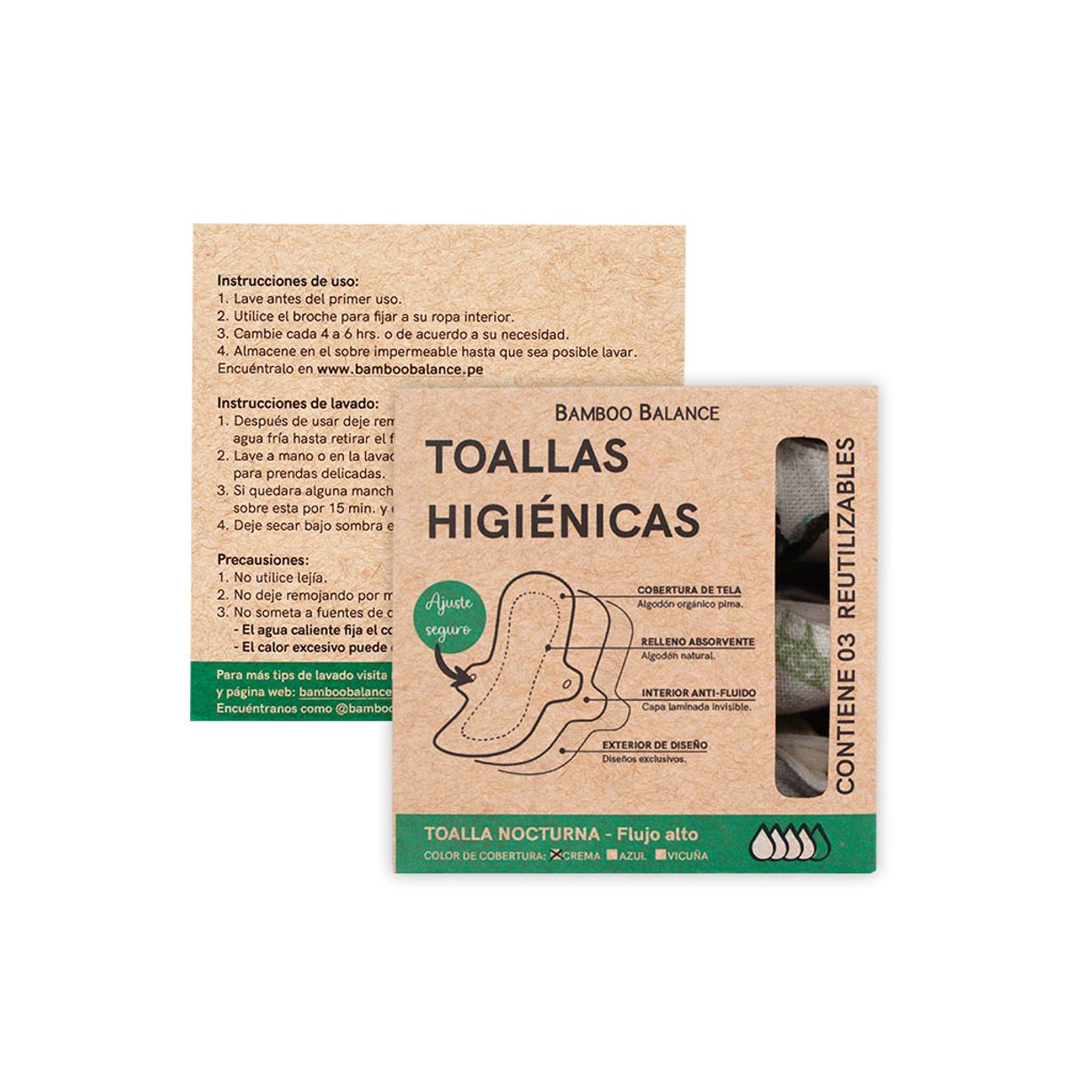 BAMBOO BALANCE - Toalla Higiénica Femenina de Tela Bamboo Balance Tripack Nocturna Natural