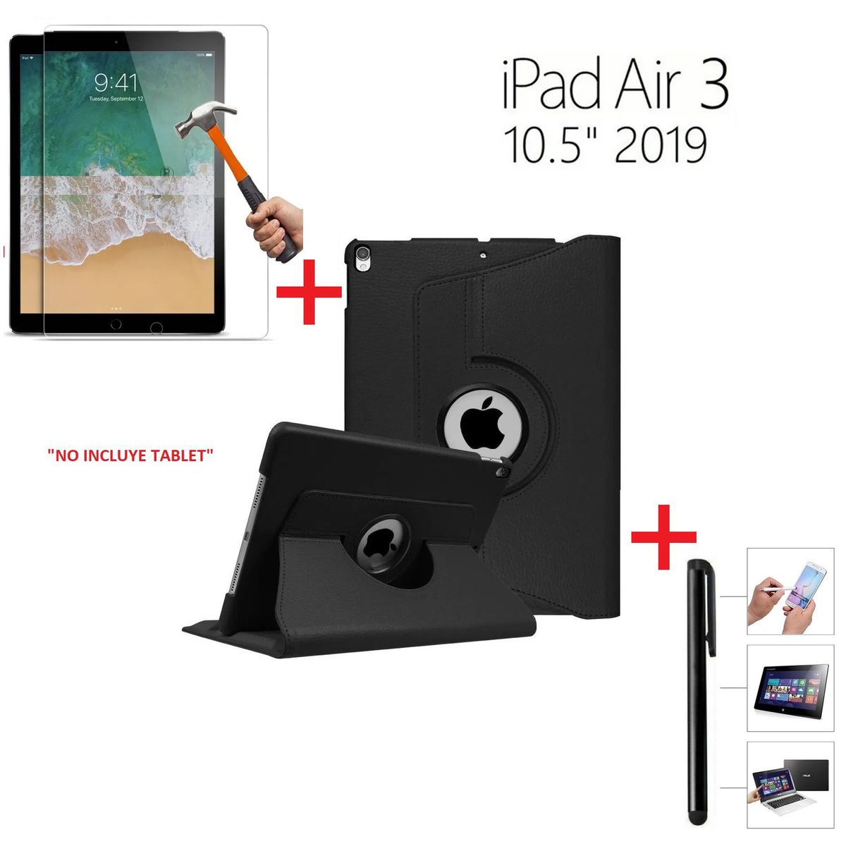 GENERICO - Funda + Mica + Lapiz para iPad Air 3 10.5" A2152 A2123 Giratorio 360°