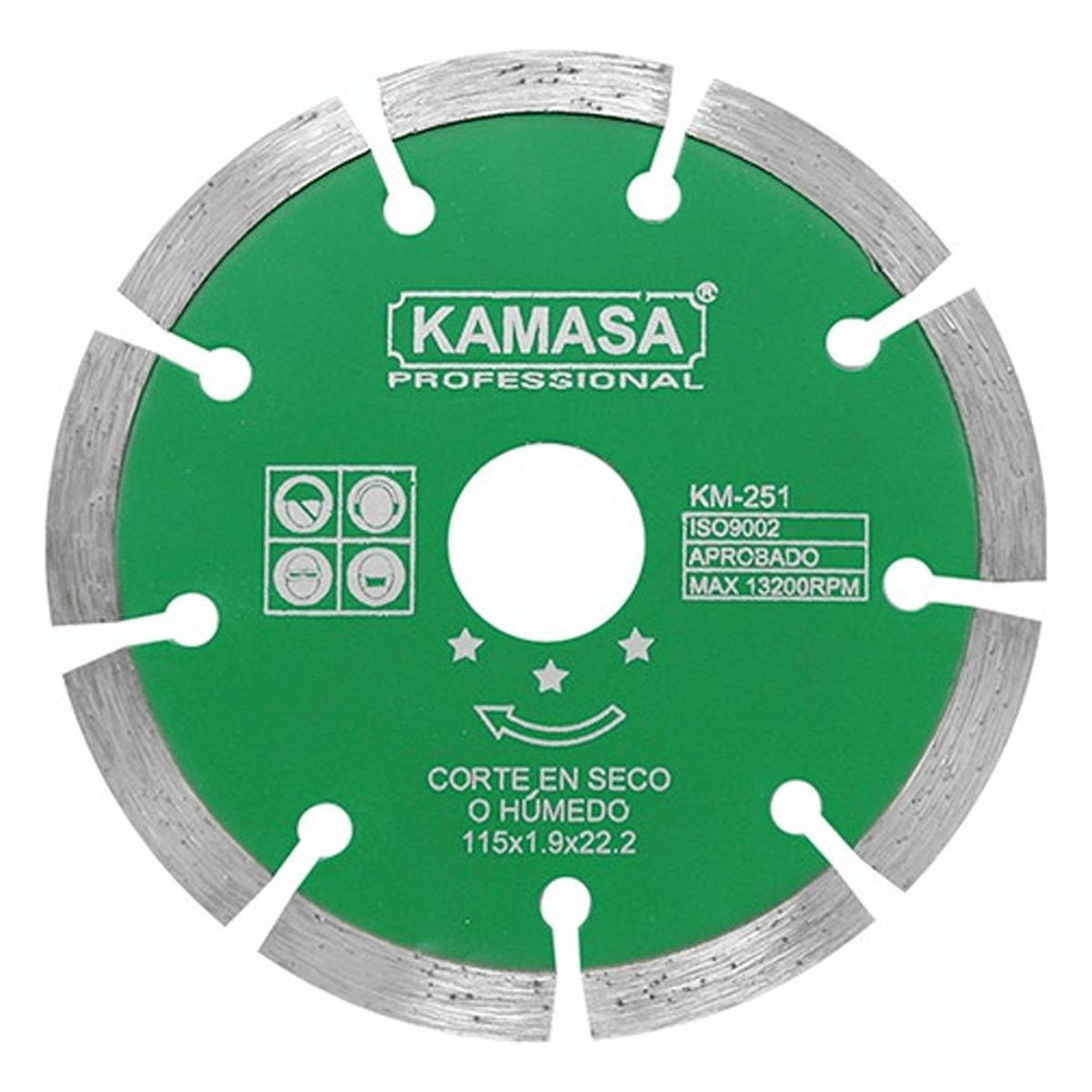 KAMASA - Disco Diamantado Segmentado 4.5" Húmedo Seco Verde Kamasa
