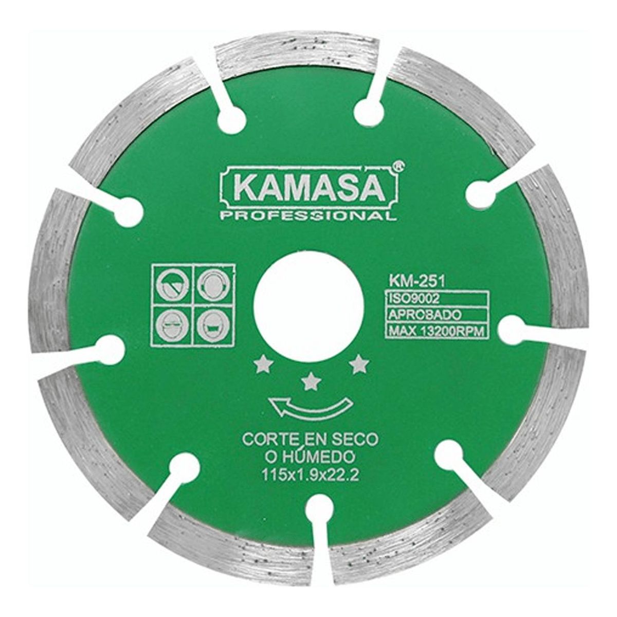 KAMASA - Disco Diamantado Segmentado 4.5" Húmedo Seco Verde Kamasa