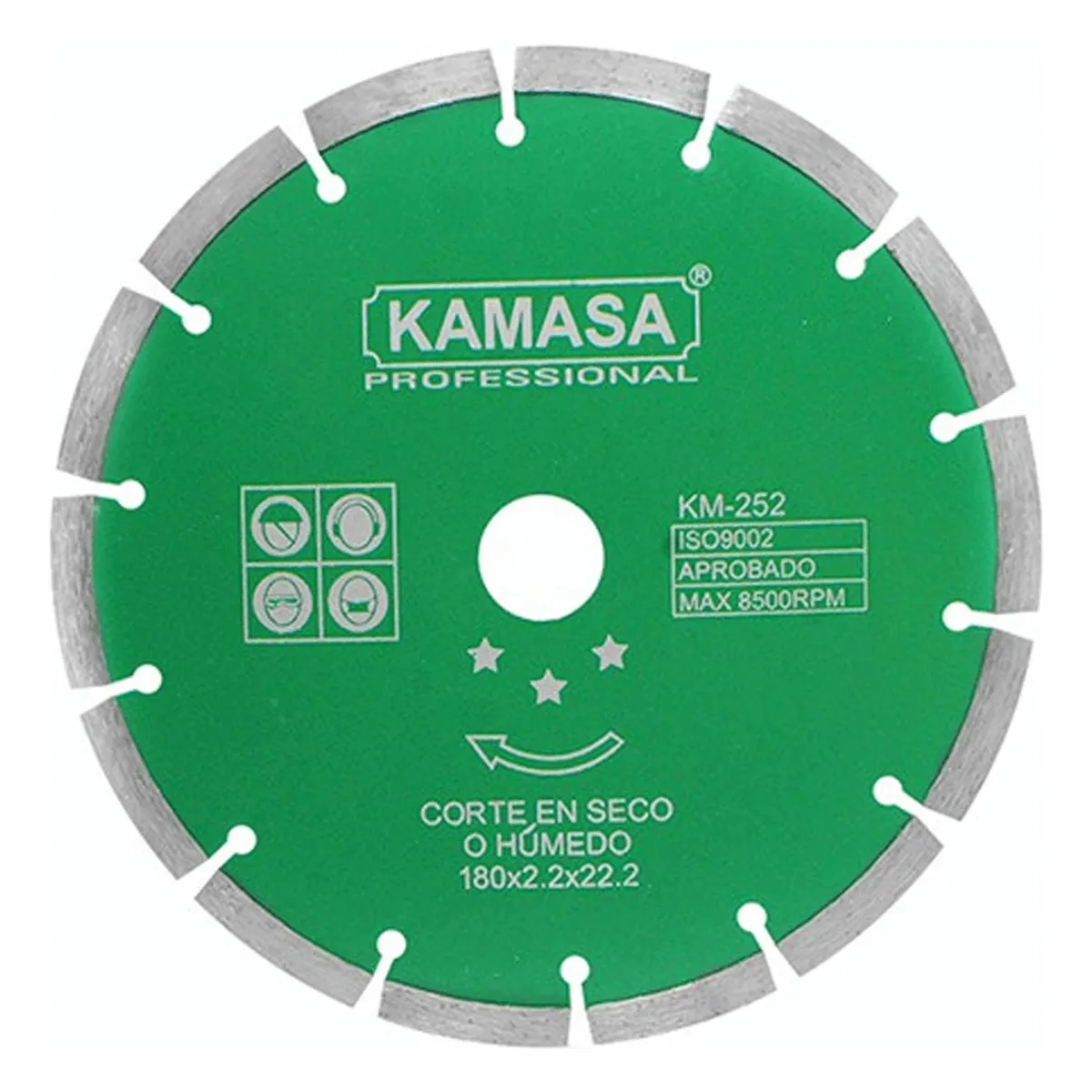 KAMASA - Disco Diamantado Segmentado 7" Húmedo Seco Verde Kamasa