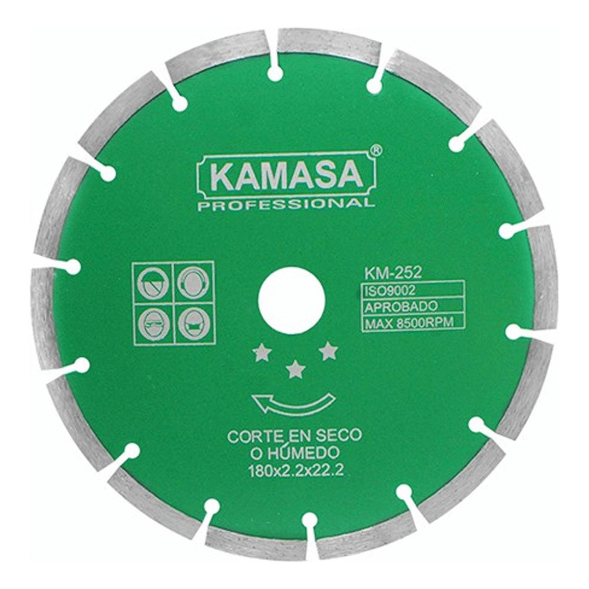 KAMASA - Disco Diamantado Segmentado 7" Húmedo Seco Verde Kamasa