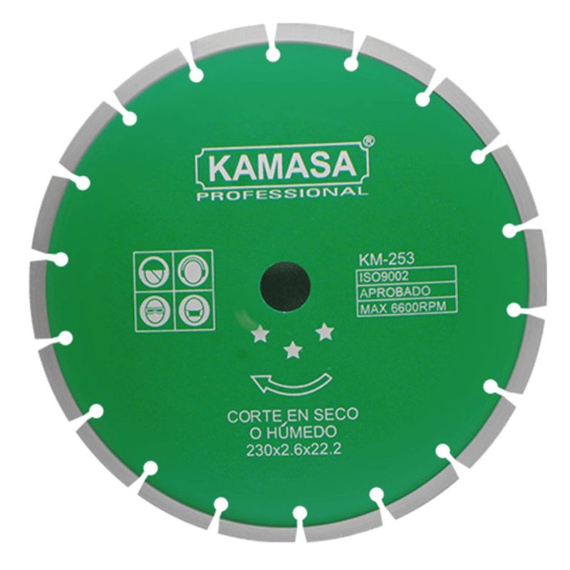 KAMASA - Disco Diamantado Segmentado 9" Húmedo Seco Verde Kamasa