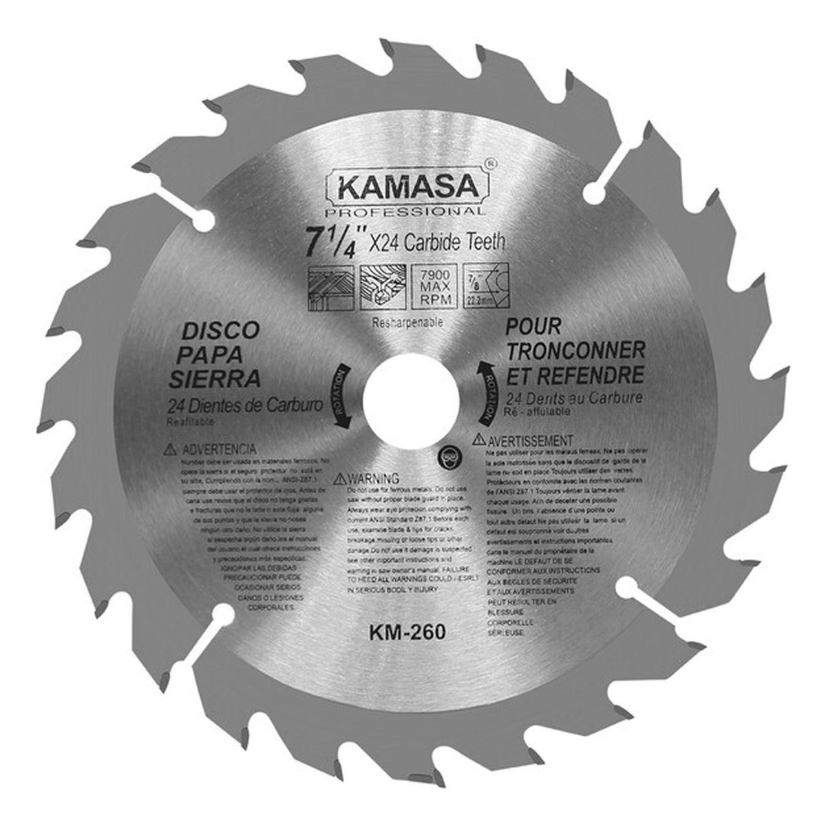 KAMASA - Disco Sierra para Madera 7-1/4" 24 Dientes Kamasa KM260