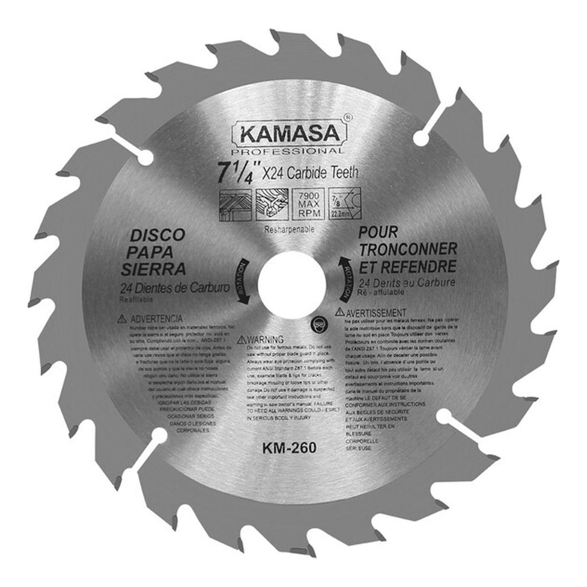 KAMASA - Disco Sierra para Madera 7-1/4" 24 Dientes Kamasa KM260