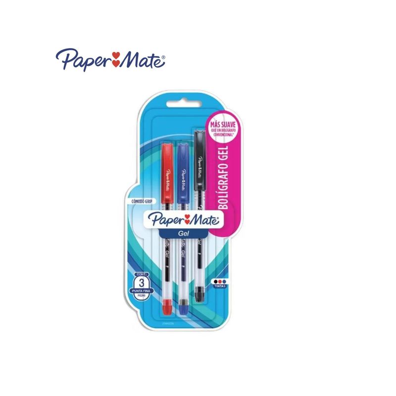 PAPER MATE - Boligrafo Gel Ultra Fino Colores Surtidos x3