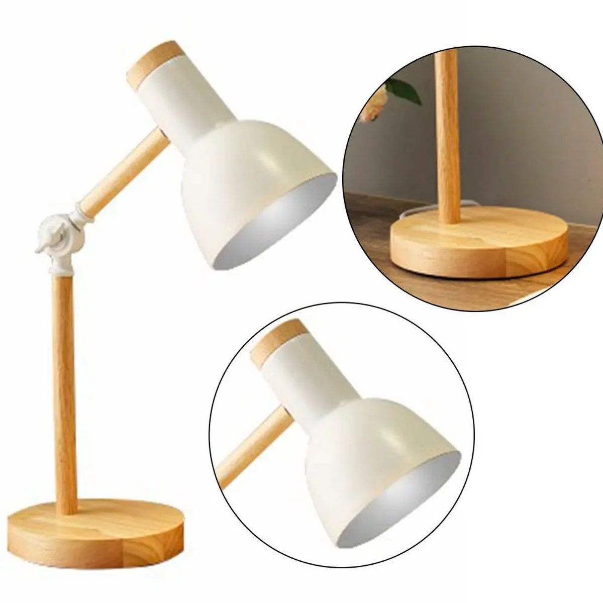 GENERICO - Lampara de Escritorio Clásica de Mesa Sjustable Madera Blanco  Foco