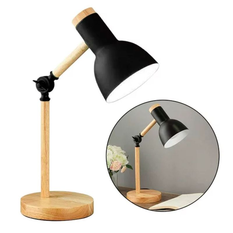 GENERICO - Lampara de Escritorio Clásica de Mesa Sjustable Madera Negro + 1 Foco