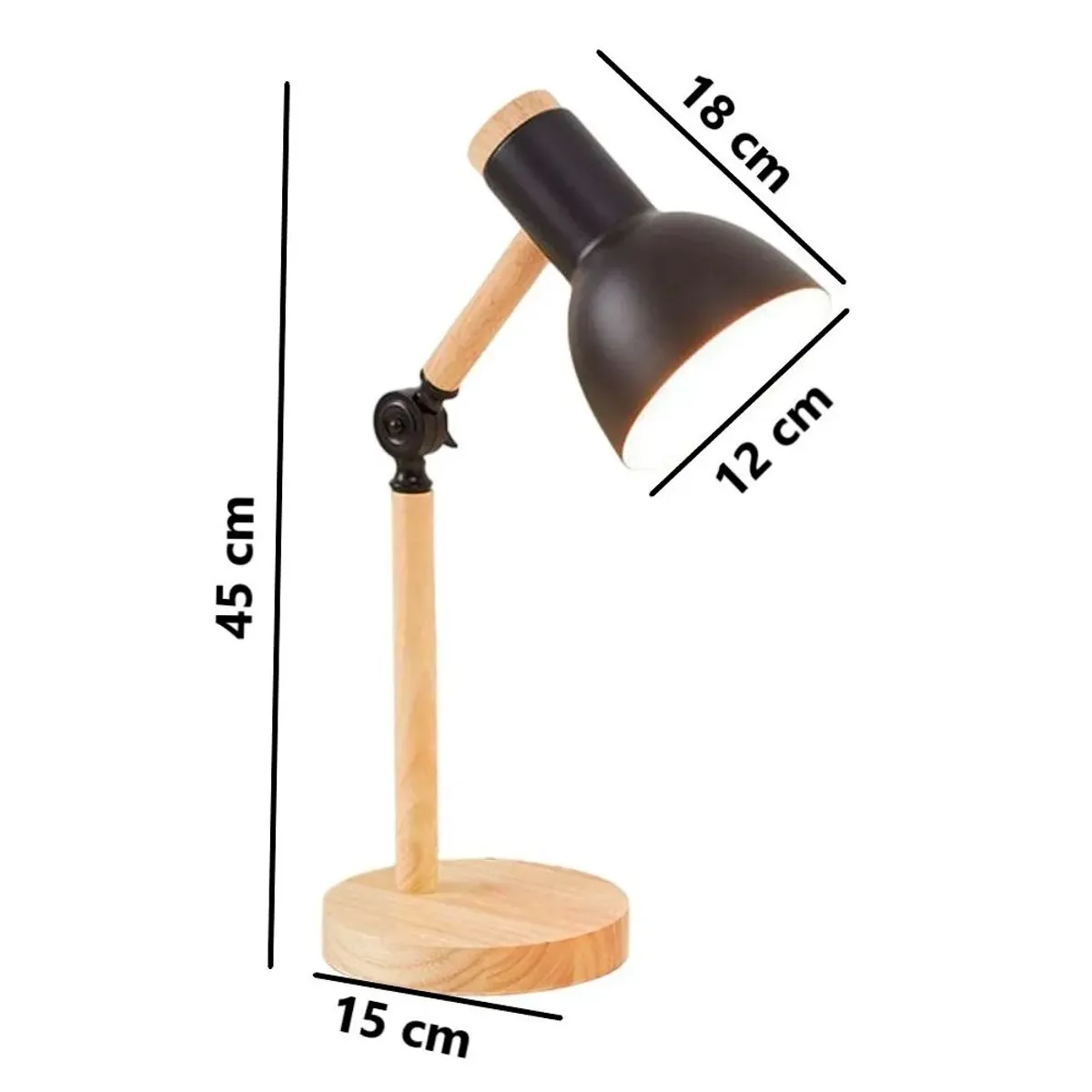 GENERICO - Lampara de Escritorio Clásica de Mesa Sjustable Madera Negro + 1 Foco