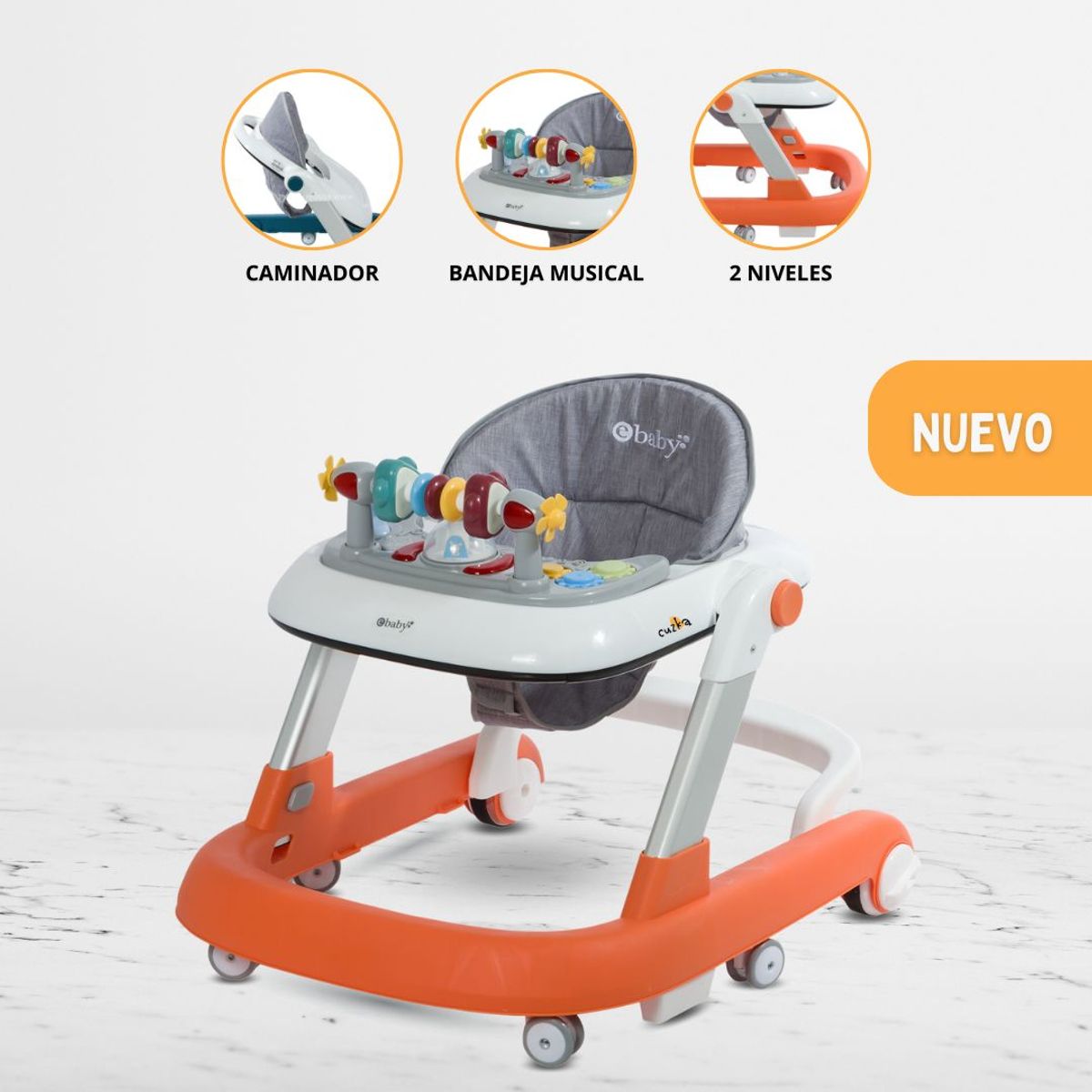 EBABY - Andador Caminador Interactiva para Bebés «FUNNY» Orange